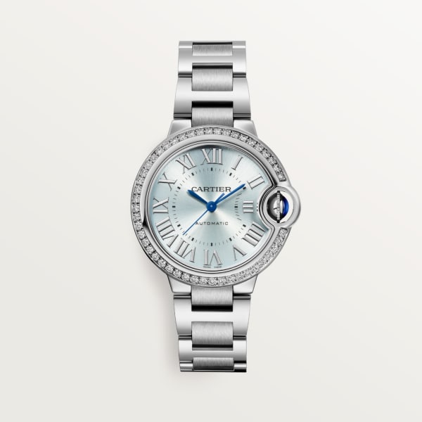 Ballon Bleu de Cartier watch 33 mm, automatic movement, steel, diamonds