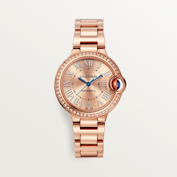 Ballon Bleu de Cartier watch 33 mm, automatic movement, 18K rose gold, diamonds