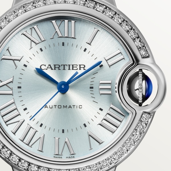 Ballon Bleu de Cartier watch 33 mm, automatic movement, steel, diamonds