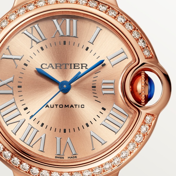 Ballon Bleu de Cartier watch 33 mm, automatic movement, 18K rose gold, diamonds