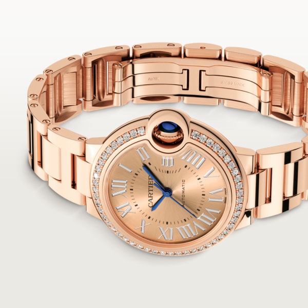 Ballon Bleu de Cartier watch 33 mm, automatic movement, 18K rose gold, diamonds