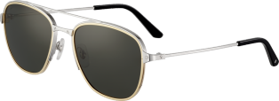 Santos de Cartier太阳眼镜 抛光拉丝镀铂饰面金属，灰色偏光镜片