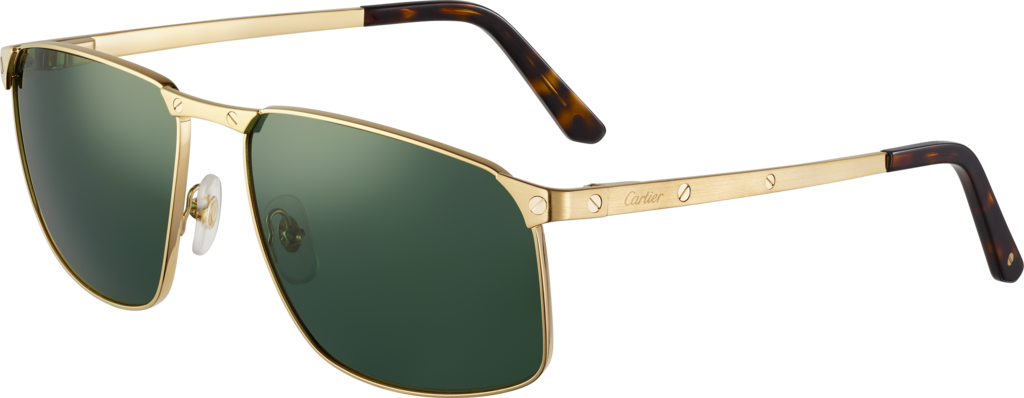 Santos de Cartier太阳眼镜抛光拉丝镀金饰面金属，绿色偏光镜片