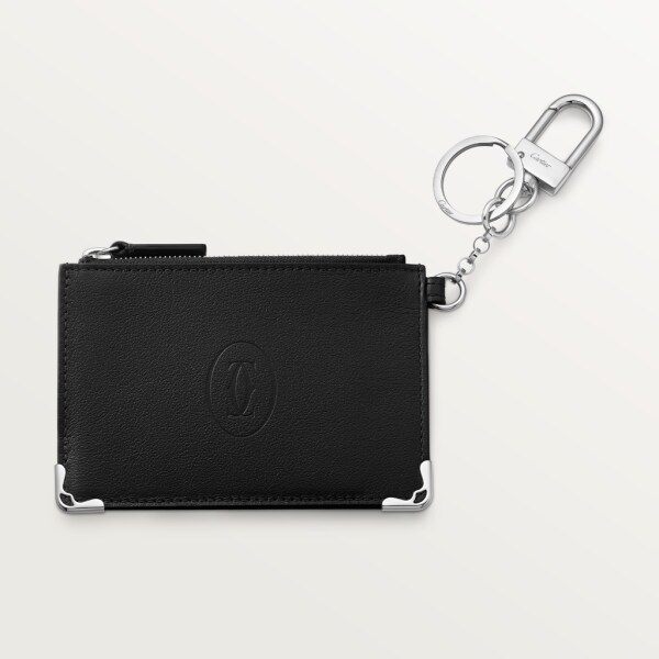 Must de Cartier key ring pouch Black calfskin, palladium 950/1000 finish