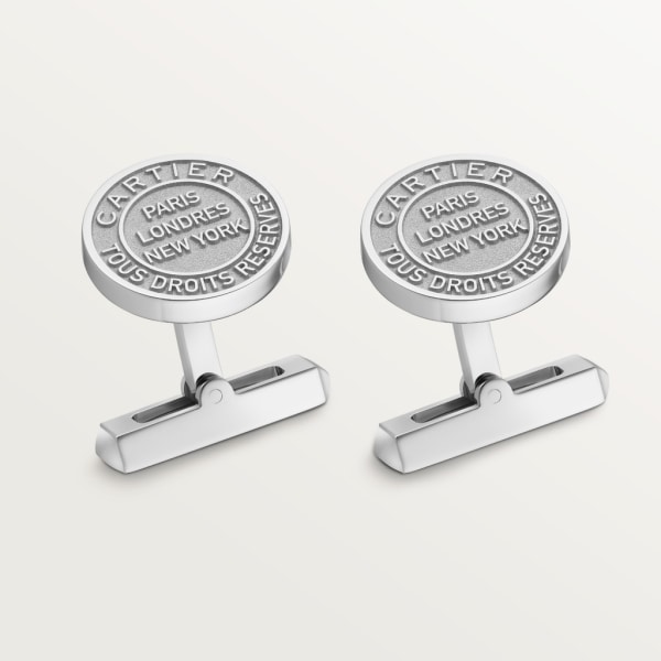 Double C de Cartier cufflinks with silver Stamp motif. Sterling silver, palladium finish