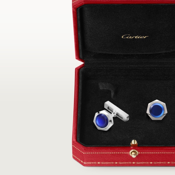 Santos de Cartier cufflinks Sterling silver, palladium finish, blue synthetic spinel