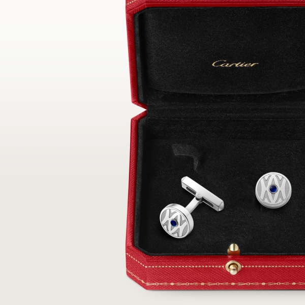 Double C de Cartier银色标志装饰袖扣 纯银，镀钯饰面，合成蓝色尖晶石。