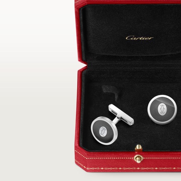 Double C de Cartier cufflinks Sterling silver , palladium finish, translucent black lacquer.