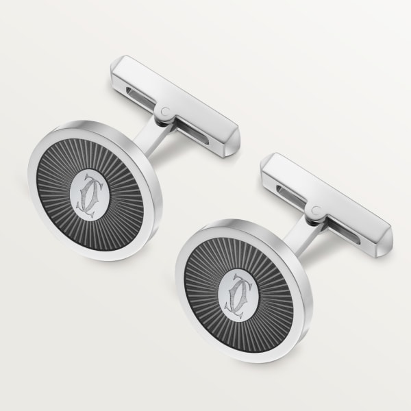 Double C de Cartier cufflinks Sterling silver , palladium finish, translucent black lacquer.