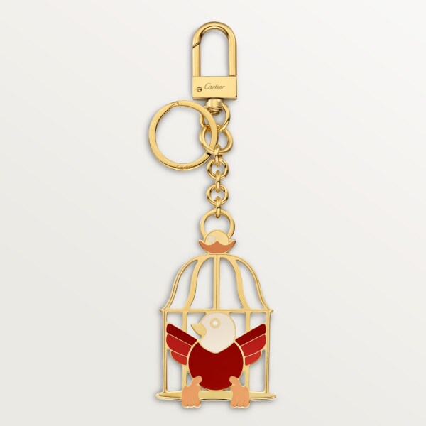 Diabolo de Cartier key ring with freed bird motif Lacquered golden-finish metal