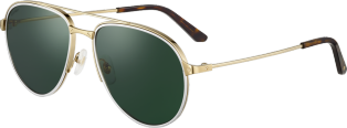 Santos de Cartier太阳眼镜 抛光拉丝镀铂饰面金属，绿色偏光镜片