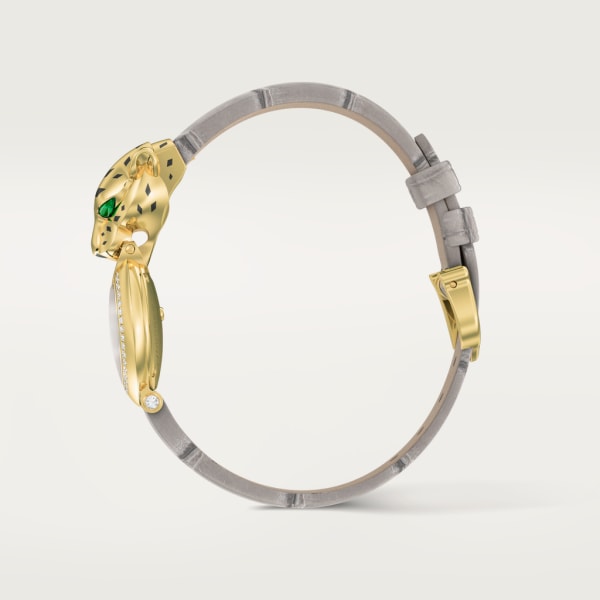 La Panthère de Cartier watch Small model, quartz movement, yellow gold, diamonds, tsavorites, lacquer, leather