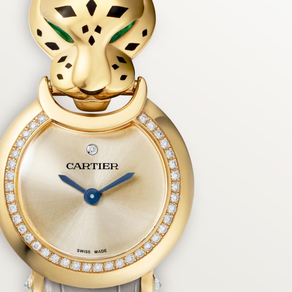 La Panthère de Cartier watch Small model, quartz movement, yellow gold, diamonds, tsavorites, lacquer, leather