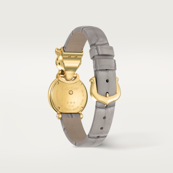 La Panthère de Cartier 腕表 小号表款，石英机芯，18K黄金，钻石，沙弗莱石，亮漆，皮表带