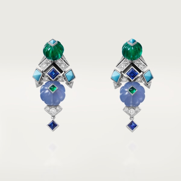 Creative Collection Earrings White gold, emeralds, chalcedony, sapphire, onyx, turquoise, diamonds