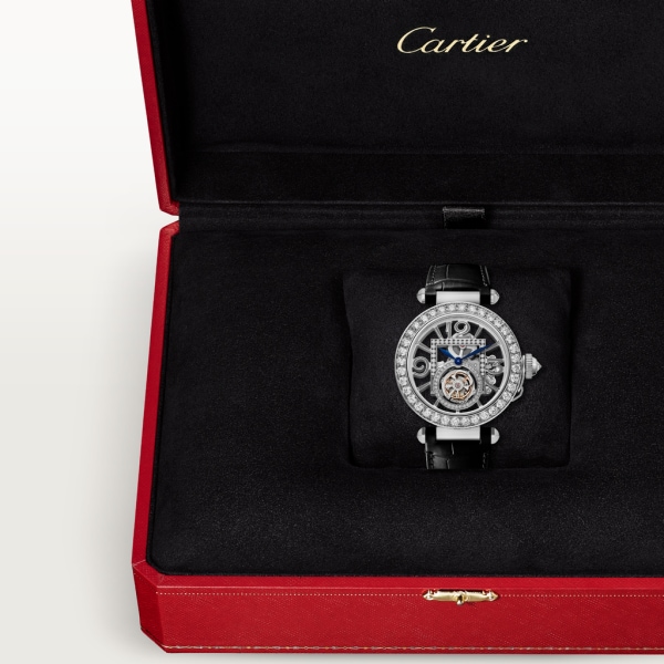 Pasha de Cartier腕表 41毫米表款，手动上链机械机芯，18K白金，镶嵌钻石，两条可替换式皮表带