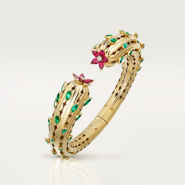 Cactus de Cartier bracelet Yellow gold, emeralds, rubies, diamonds