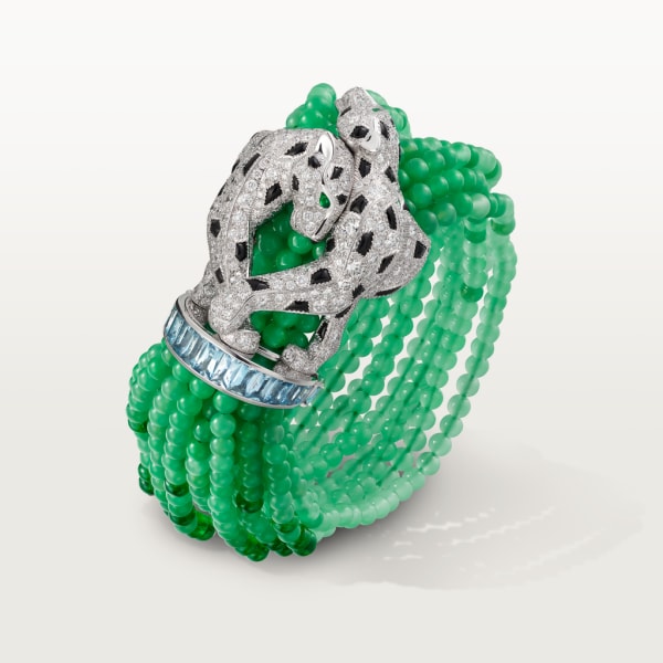 Panthère de Cartier手镯 白金，缟玛瑙，祖母绿，绿玉髓，海蓝宝石，钻石
