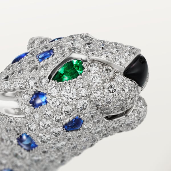 Panthère de Cartier手镯 白金，祖母绿，蓝宝石，缟玛瑙，钻石