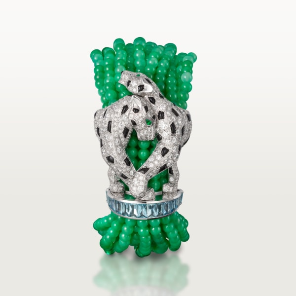 Panthère de Cartier手镯 白金，缟玛瑙，祖母绿，绿玉髓，海蓝宝石，钻石