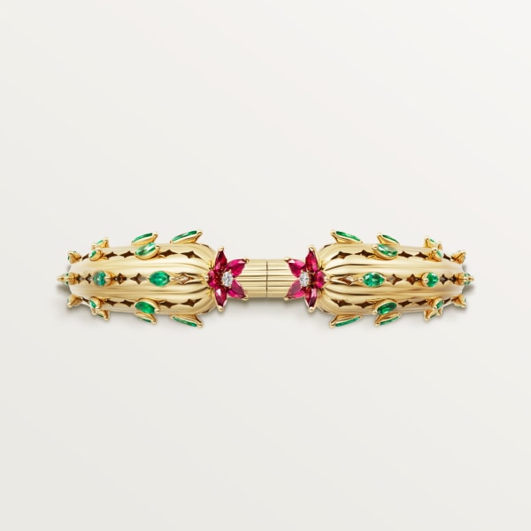 Cactus de Cartier bracelet Yellow gold, emeralds, rubies, diamonds