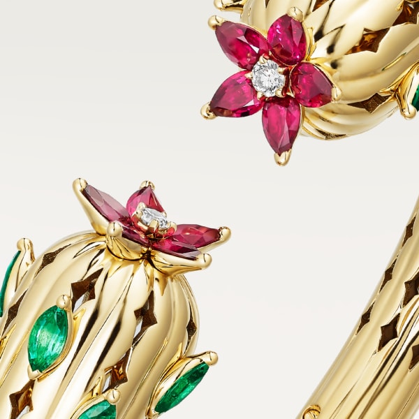 Cactus de Cartier bracelet Yellow gold, emeralds, rubies, diamonds
