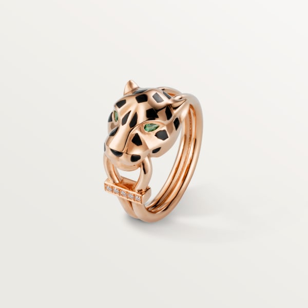 Panthère de Cartier戒指 玫瑰金，沙弗莱石榴石，缟玛瑙，黑漆，钻石