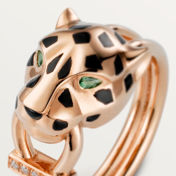 Panthère de Cartier戒指 玫瑰金，沙弗莱石榴石，缟玛瑙，黑漆，钻石