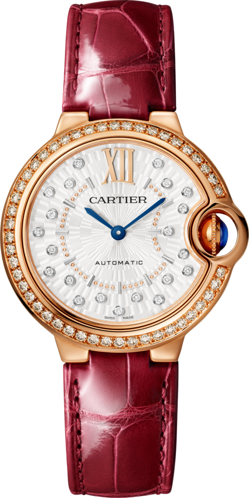 Ballon Bleu de Cartier watch33 mm, automatic mechanical movement, rose gold, diamonds, leather