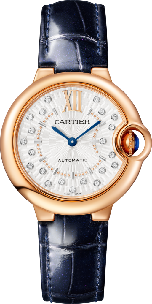 Ballon Bleu de Cartier watch33 mm, automatic mechanical movement, rose gold, diamonds, leather