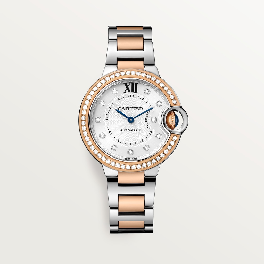 Ballon Bleu de Cartier watch33 mm, mechanical movement with automatic winding, rose gold, steel, diamonds