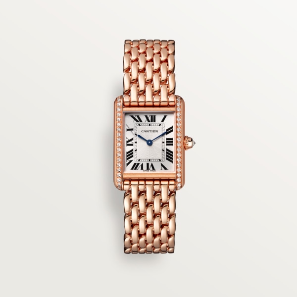 Tank Louis Cartier watch Small model, hand-wound mechanical movement, rose gold, diamonds