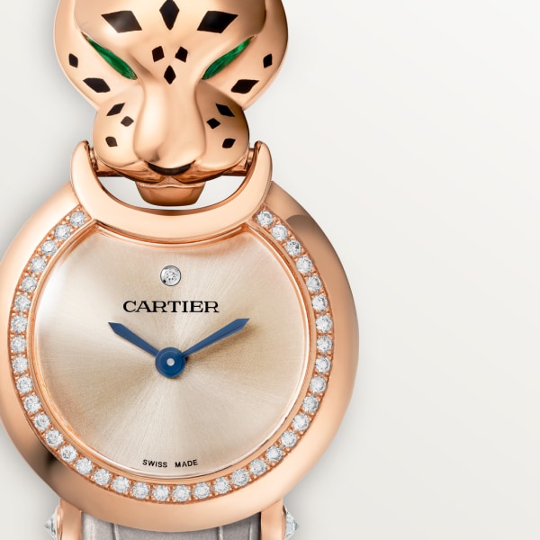 La Panthère de Cartier 腕表 小号表款，石英机芯，18K玫瑰金，钻石，皮表带