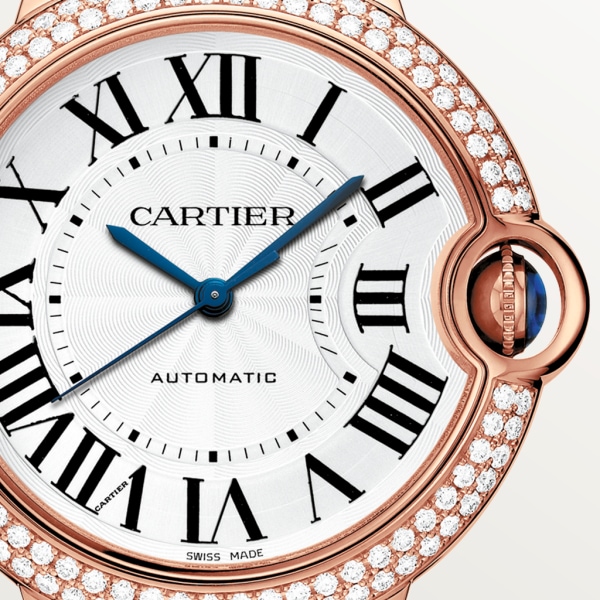 Ballon Bleu de Cartier watch 36 mm, mechanical movement with automatic winding, rose gold, diamonds