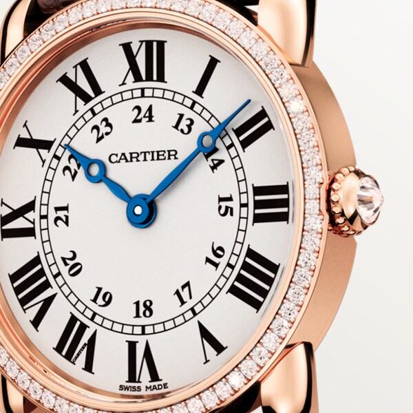 Ronde Louis Cartier腕表 29毫米表款，石英机芯，18K玫瑰金，钻石，皮表带