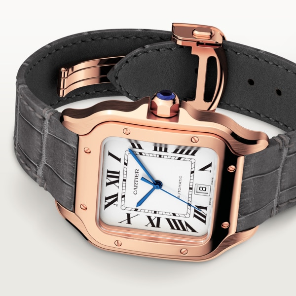 Santos de Cartier watch Large model, automatic movement, rose gold, 2 interchangeable leather bracelets