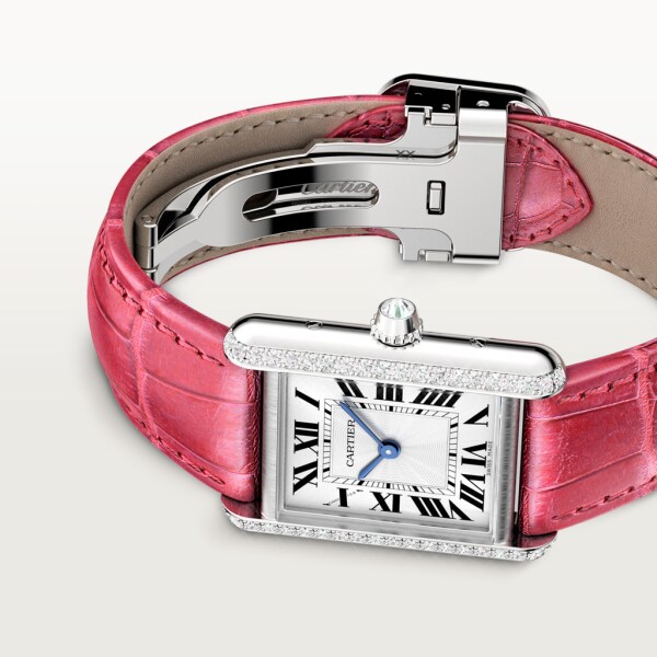 Cartier Tank Louis Cartier Watch - 33.7 mm White Gold Case - Pink Fuschia Alligator Strap - WJTA0015