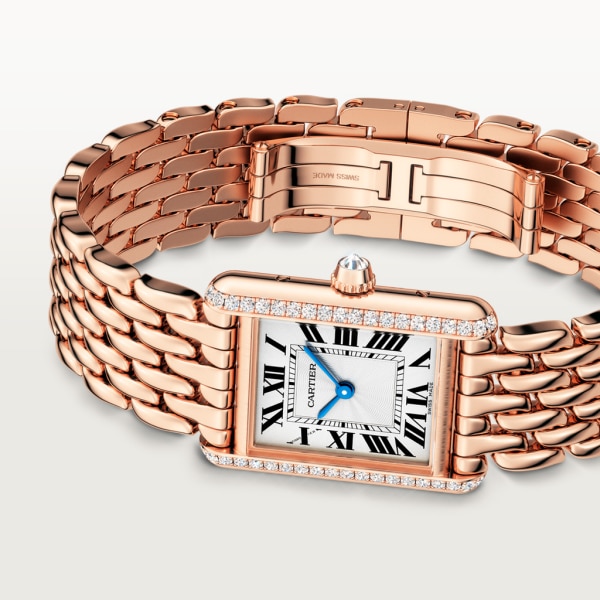 Tank Louis Cartier watch Small model, hand-wound mechanical movement, rose gold, diamonds