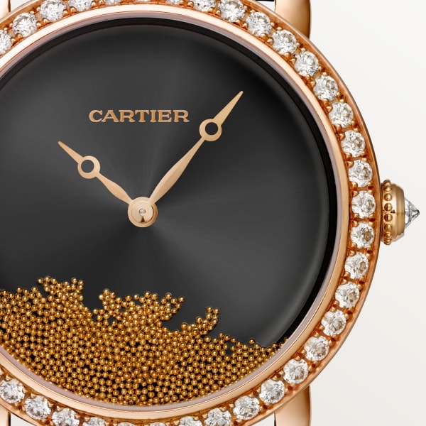 Révélation d'une Panthère watch 37mm, hand-wound mechanical movement, rose gold, diamonds, rose gold beads
