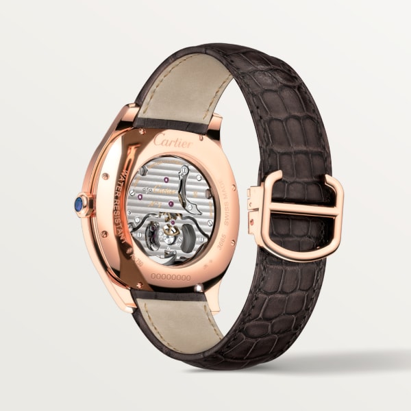 Drive de Cartier Flying Tourbillon watch Large model, hand-wound mechanical movement, rose gold, leather