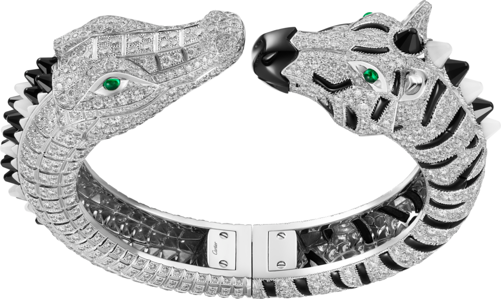 Indomptables de Cartier braceletWhite gold, onyx, moonstone, emerald, diamonds