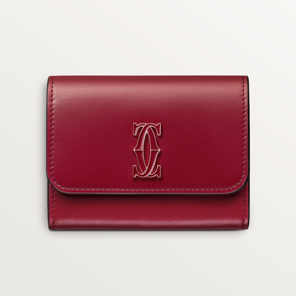 C de Cartier迷你皮夹樱桃红色小牛皮，镀金和樱桃红色珐琅饰面