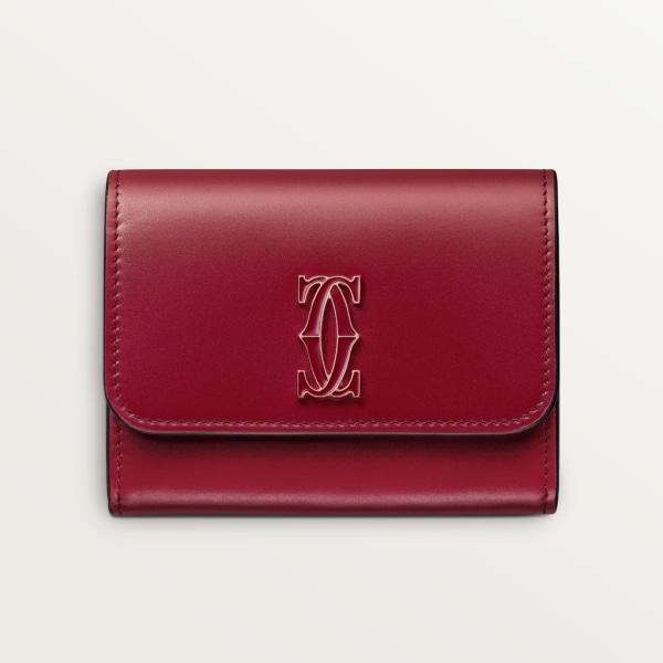 Mini wallet, C de Cartier Cherry red calfskin, gold and cherry red enamel finish