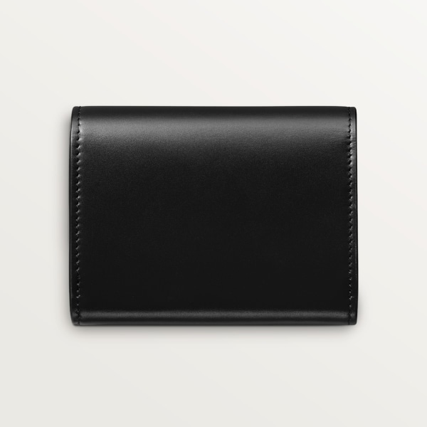 Mini wallet, C de Cartier Black calfskin, gold and black enamel finish