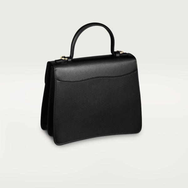 Top handle bag small model, Panthère de Cartier Black calfskin, gold finish