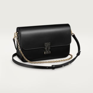 Small model chain bag, C de Cartier Black calfskin, gold and black enamel finish