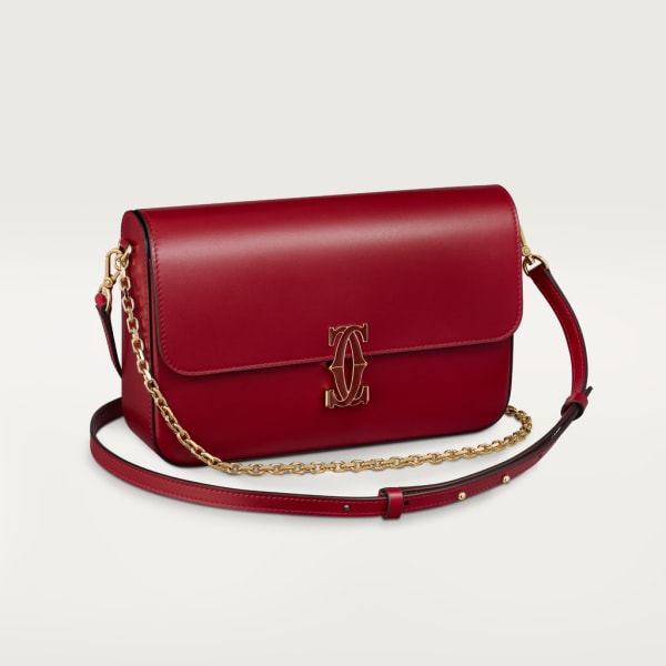 Small model chain bag, C de Cartier Cherry red calfskin, gold and cherry red enamel finish