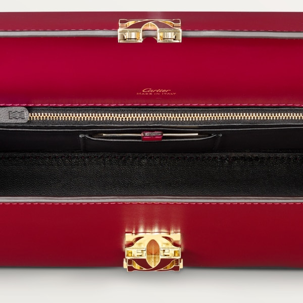 Small model chain bag, C de Cartier Cherry red calfskin, gold and cherry red enamel finish