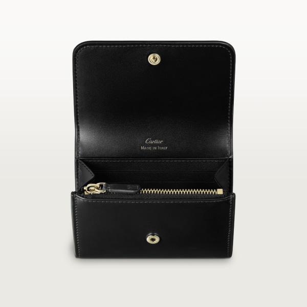 Mini wallet, C de Cartier Black calfskin, gold and black enamel finish