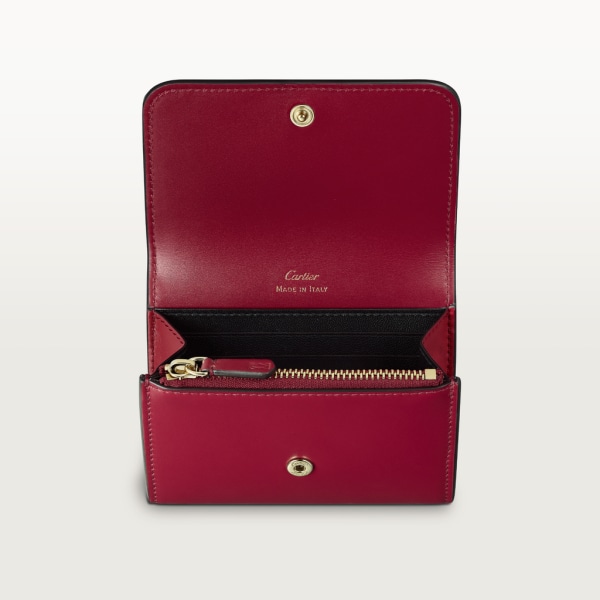 C de Cartier迷你皮夹 樱桃红色小牛皮，镀金和樱桃红色珐琅饰面